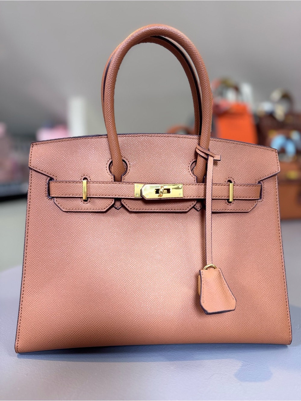 Structured Satchel in Creamy Caramel  with Gold Hardware